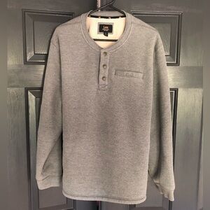 LEE Faux Sherpa Lined Thermal Henley Shirt Men XL Gray Outdoor Shacket Pullover